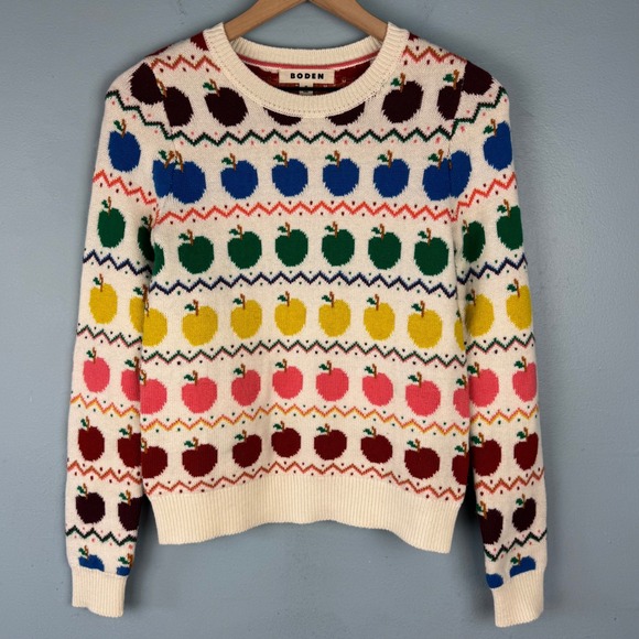 Boden Fair Isle Rainbow Apple Crew Neck Sweater Women's XS Wool Cashmere Blend - Picture 2 of 5